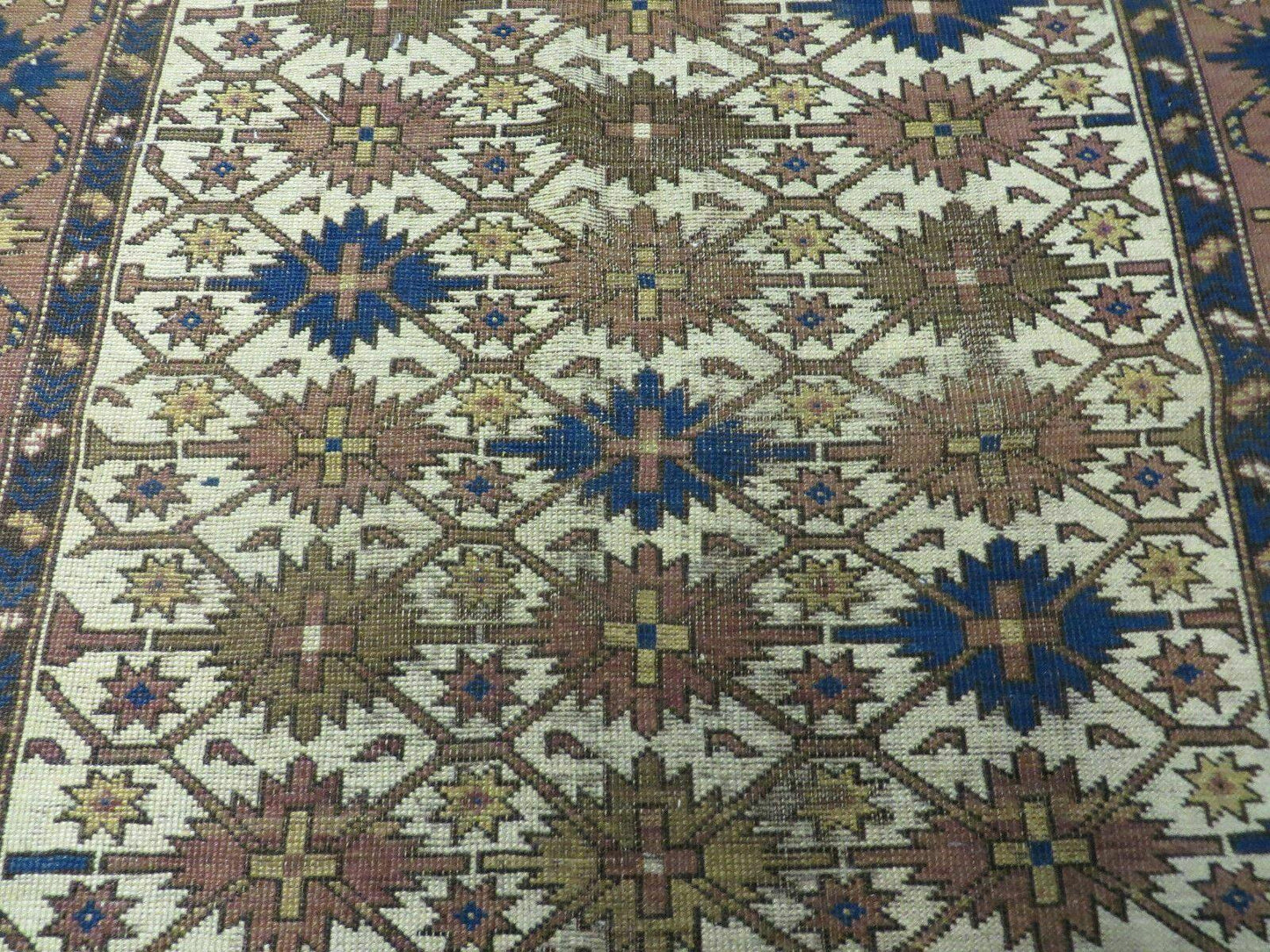 Antique Caucasian Shirvan Kazak Wool Rug Snowflake Design 4x5 Feet