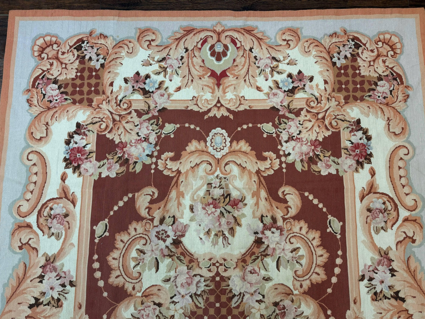 Aubusson Rug Vintage Needlepoint Wool Flatweave 6x9 Carpet European Design