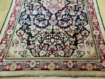 Antique Handmade India Floral Oriental Wool Rug 4x6 Full Pile Blue