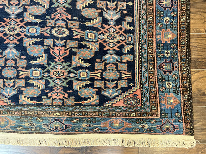 Antique Persian Tribal Rug Hand Knotted Wool 5x7 Navy Blue Pink Hamadan Pattern
