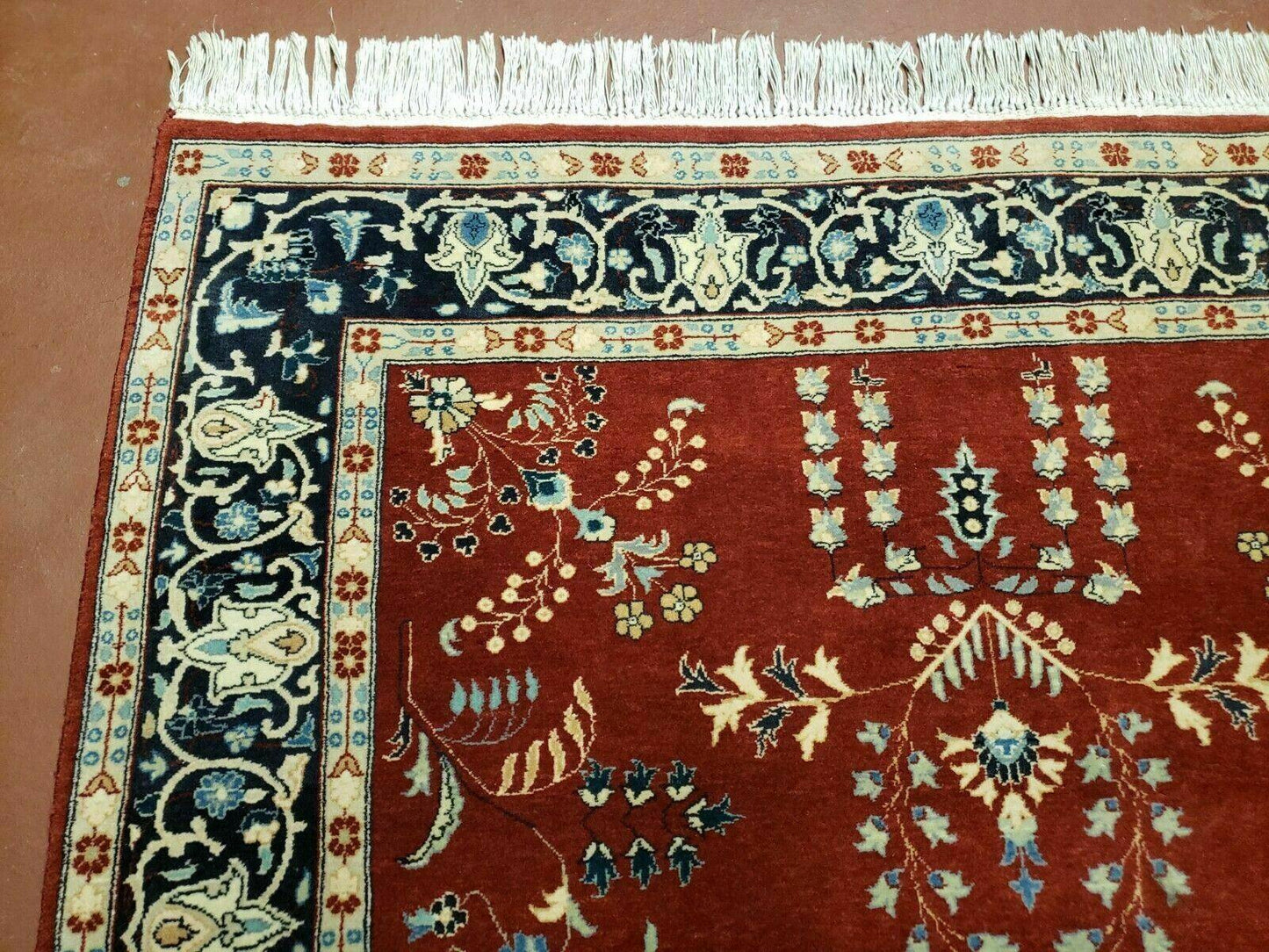 Pakistani Rug Hand Knotted Vintage 4x6 Red Highly Detailed Wool