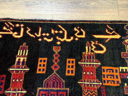 Balouch Rug 3x5 City Pictorial Afghan Hand Knotted Wool Area Rug