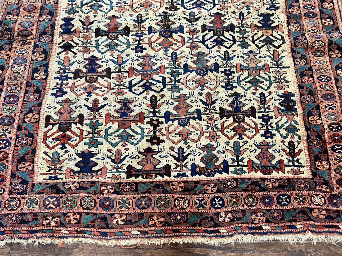 Persian Afshar Rug 5x6, Allover Repeated Motif, Wool Tribal Carpet, Handmade Semi Antique Rug