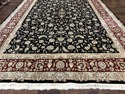 Sino Persian Rug 9x12 Hand Knotted Wool Silk Highlights Allover Floral Black And Dark Red