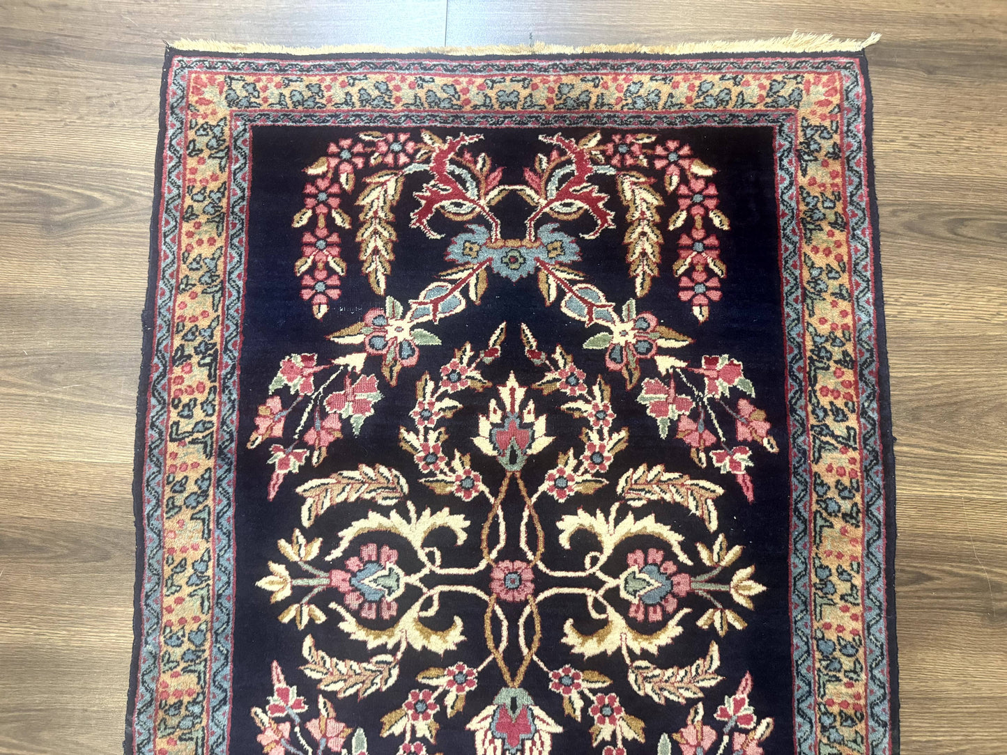 Persian Kerman Rug Antique Navy Blue Floral 2 Ft 8 In By 4 Ft Hand Woven