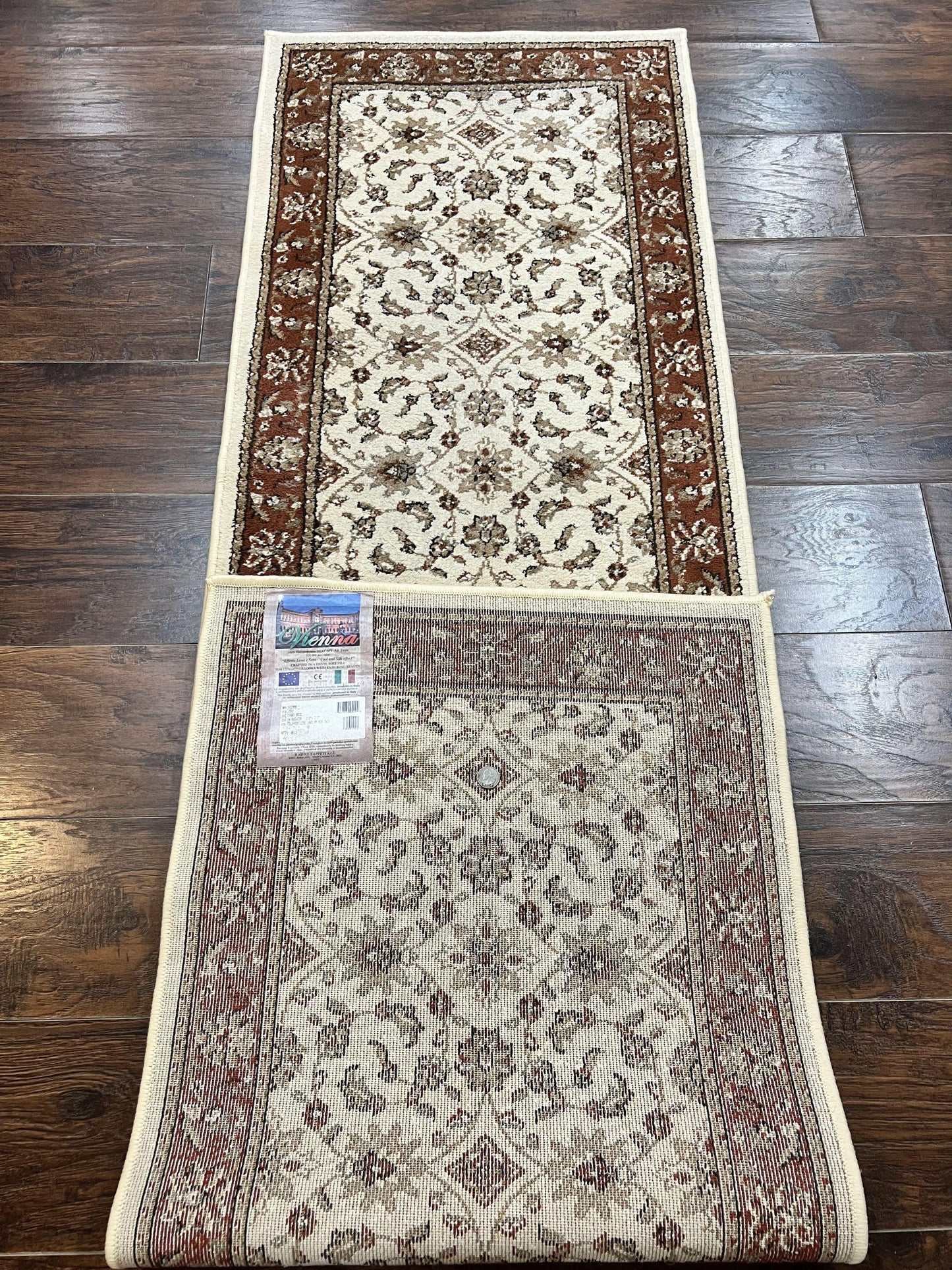 Runner Rug 2 x 7.6, Skinny Runner, Oriental Rug for Hallway, Ivory & Rust Red, Floral Allover