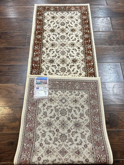 Runner Rug 2 x 7.6, Skinny Runner, Oriental Rug for Hallway, Ivory & Rust Red, Floral Allover