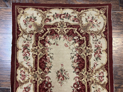 Needlepoint Runner Rug Tan Flatweave Hallway Rug Aubusson European Design