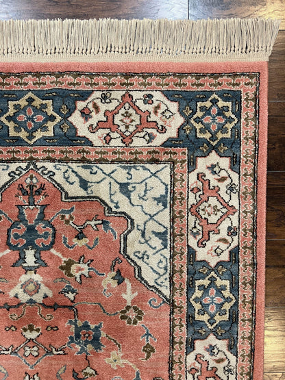 Karastan Rug 4x6 Bergama Design #737, Karastan Area Rug, Vintage Wool Karastan Carpet, Original Collection 700 Series, Salmon Red Light Blue