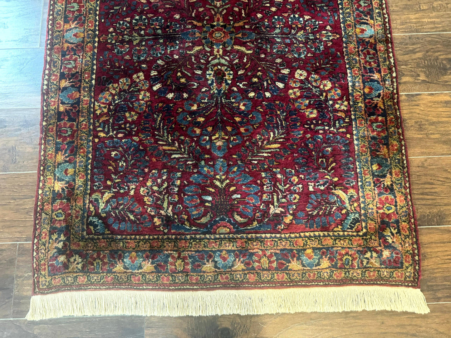 Antique Persian Sarouk Rug 3 By 5 Hand Knotted Wool Carpet Red 1920s