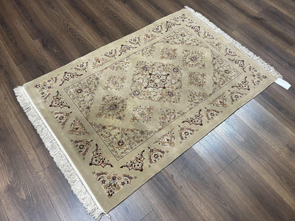 Persian Isfahan Rug 3x5 Hand Knotted With Kork Wool Silk Foundation Gray Taupe Vintage Oriental Carpet 60 Raj 460 KPSI