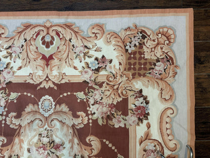 Aubusson Rug Vintage Needlepoint Wool Flatweave 6x9 Carpet European Design