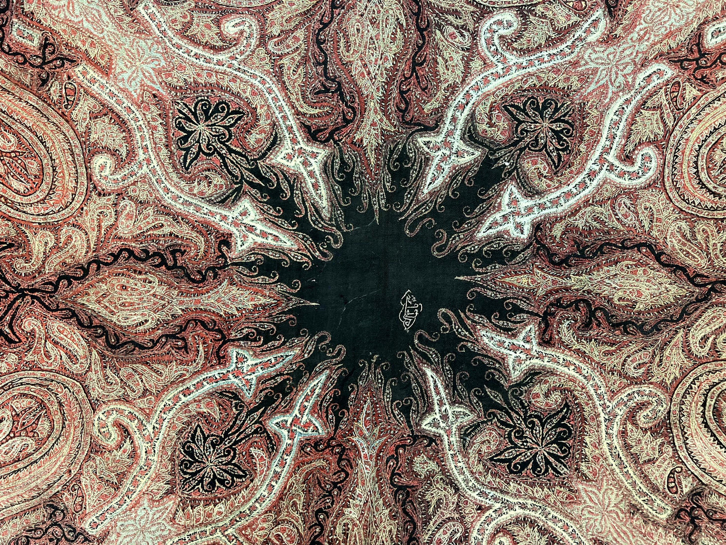 Antique Kashmiri Shawl Handwoven Wool Needlework Signed By Masterweaver Rare