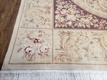 Chinese Aubusson Savonnerie Wool Silk Hand Knotted Rug 8x12 Birds Flowers Master Weaver Signature