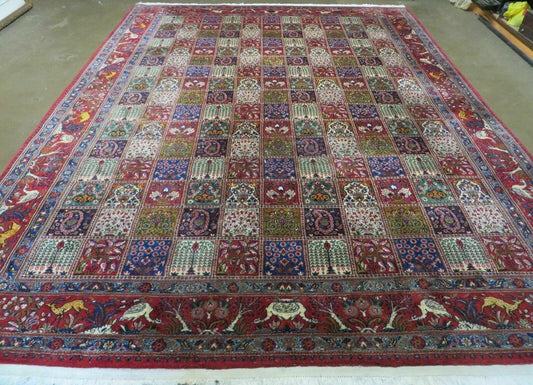 Persian Bakhtiari Rug 8x11 Handmade Wool Silk Panel Design Animal Pictorials