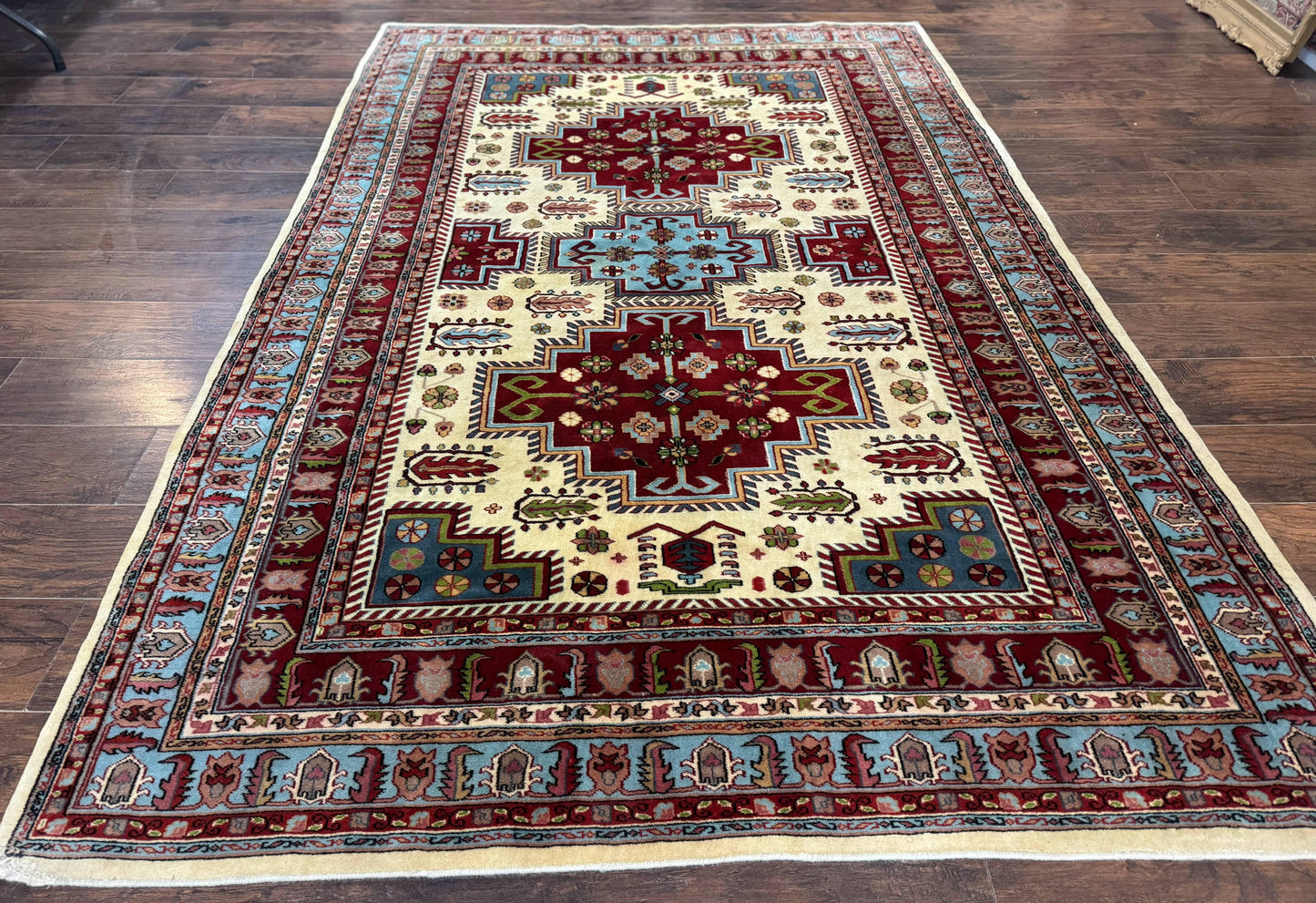 Turkish Kazak Rug 6x9 Hand Knotted Wool Geometric Medallions