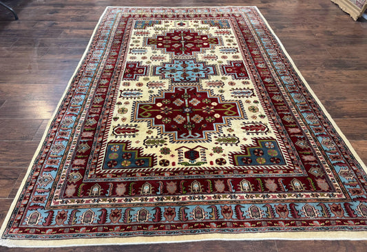 Turkish Kazak Rug 6x9 Hand Knotted Wool Geometric Medallions
