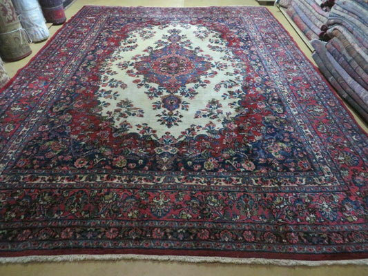 Persian Sarouk Rug 9x12 Hand Knotted Wool Antique Oriental Carpet With Vegetable Dyes