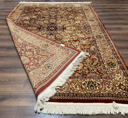 Tree Of Life Kashmiri Rug 6x9 Indian Wool Hand Knotted Rust Red Cream Animal Pictorials