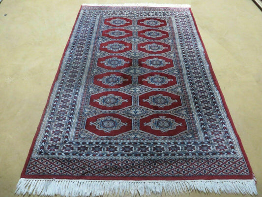 Vintage Turkoman Bokhara Wool Rug 4x6 Handmade Pakistan Fine Weave