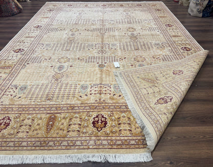 Pakistani Carpet 9x12, Finely Hand Knotted 270 KPSI, Cream, Allover Pattern