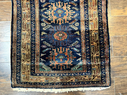 Antique Persian Sarab Runner 3x17, Blue Persian Runner Rug, Long Handmade Wool Carpet for Hallway, Rare, Tribal