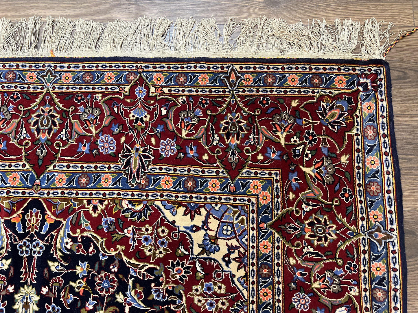 Dark Blue Persian Rug 5x8 Hand Knotted Kork Wool Floral Medallion
