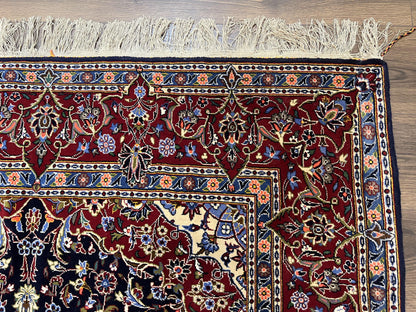 Dark Blue Persian Rug 5x8 Hand Knotted Kork Wool Floral Medallion
