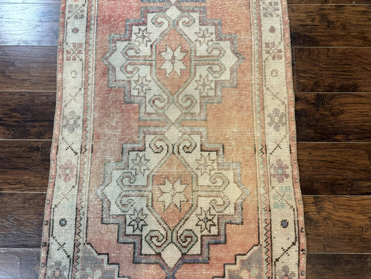 Antique Turkish Runner Rug 3 x 9.6, Farmhouse Rug, Geometric Runner, Handmade, Vintage Rug for Modern Home