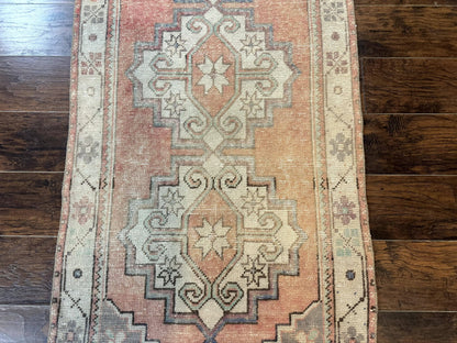 Antique Turkish Runner Rug 3 x 9.6, Farmhouse Rug, Geometric Runner, Handmade, Vintage Rug for Modern Home