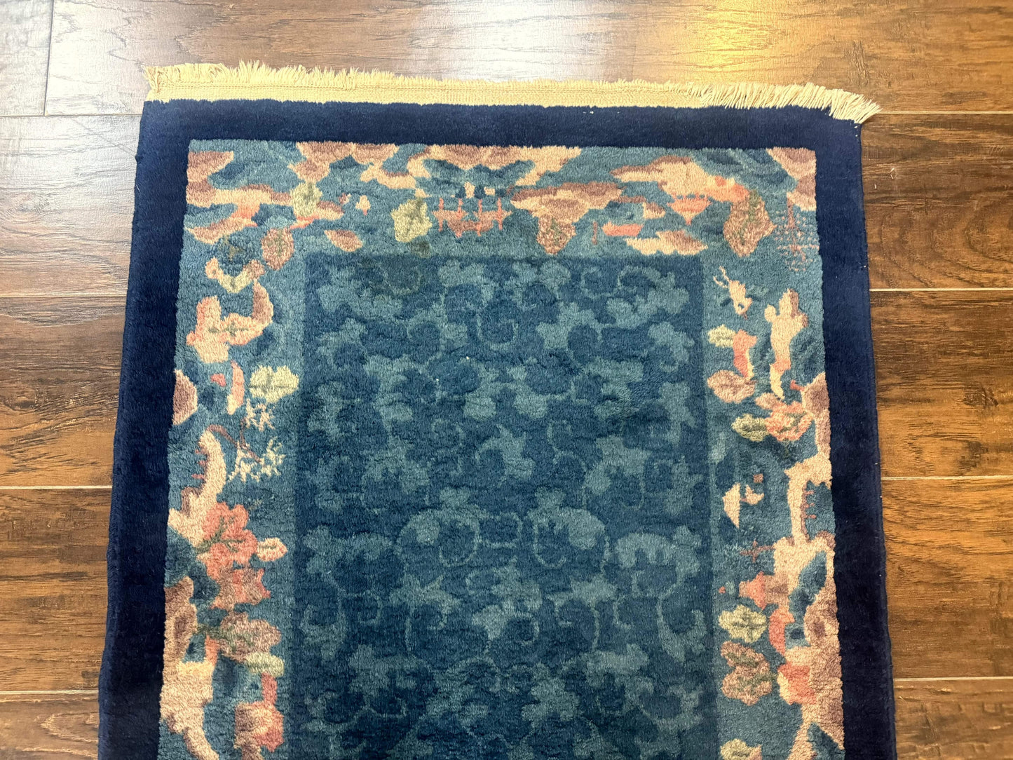 Blue Chinese Wool Rug 2.6x4 Hand Knotted Peking Style Art Deco Carpet