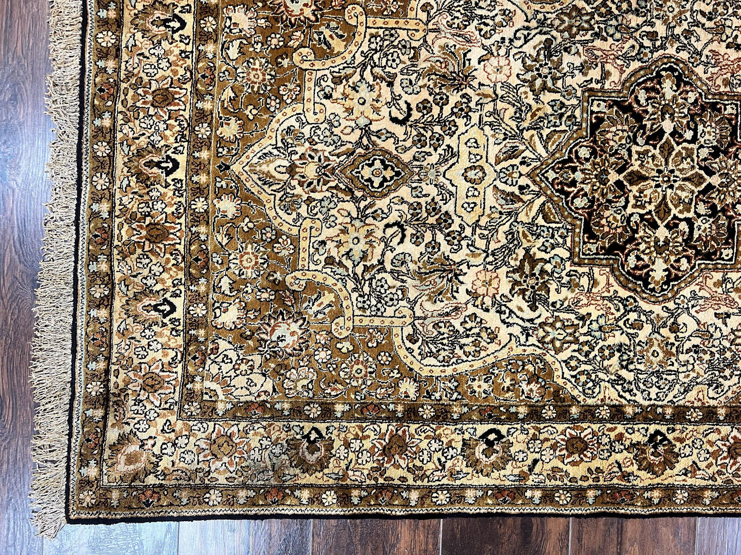 Persian Qum Silk Rug 3.5x5.5 Hand Knotted Silk On Silk Floral Medallion Very Fine 350 KPSI Vintage