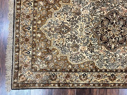 Persian Qum Silk Rug 3.5x5.5 Hand Knotted Silk On Silk Floral Medallion Very Fine 350 KPSI Vintage