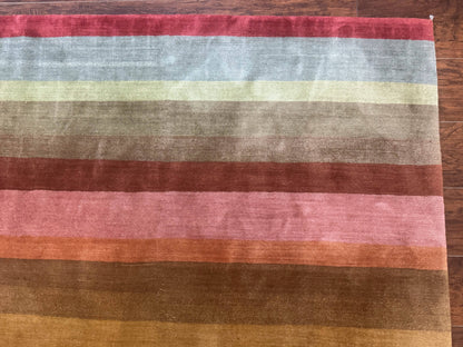 Modern Persian Gabbeh Rug 8x10, Multicolor Stripes, Soft Thick Wool Pile