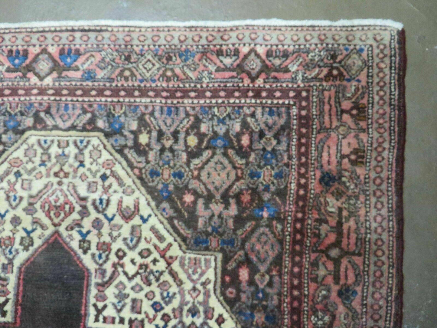 Antique Handmade Wool Rug Open Field Oriental Floral Indian Vegetable Dyes Colors 47 By 59 Inches