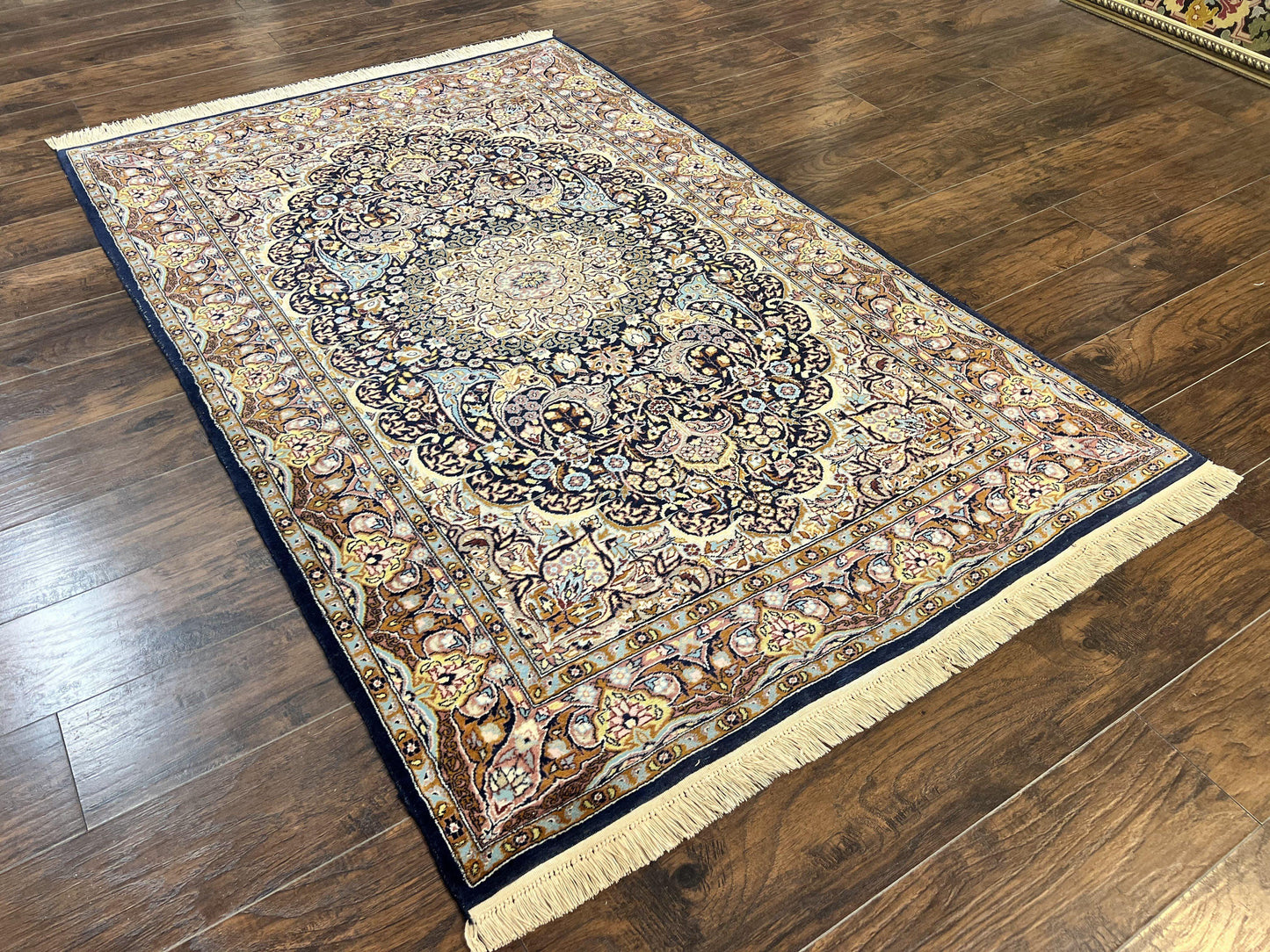 Pak Persian Rug 5x7 Navy Blue Hand Knotted Wool Floral Medallion Oriental Carpet