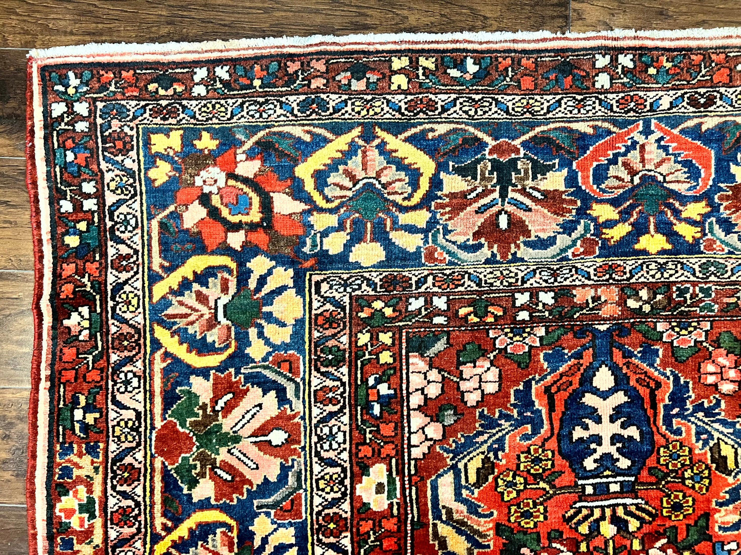 Large Persian Bakhtiari Rug 10x14, Rare Perisan Tribal Rug, Red Blue Ivory Multicolor, Hand Knotted, Semi Antique Carpet