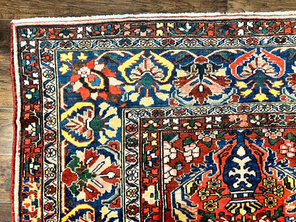Large Persian Bakhtiari Rug 10x14, Rare Perisan Tribal Rug, Red Blue Ivory Multicolor, Hand Knotted, Semi Antique Carpet