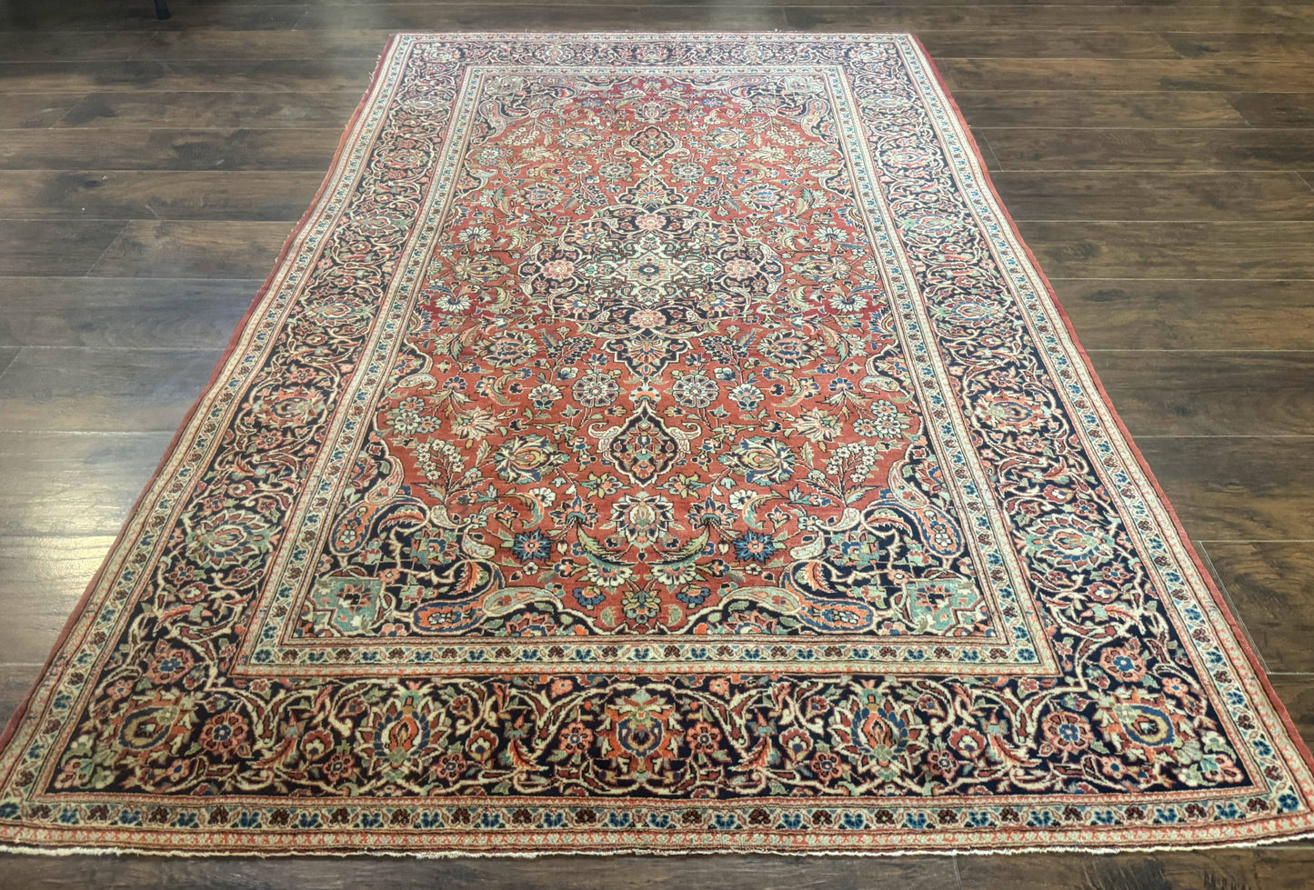 Persian Kashan Rug 4x7 Vintage Red Floral Medallion Handwoven Wool