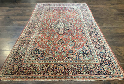 Persian Kashan Rug 4x7 Vintage Red Floral Medallion Handwoven Wool