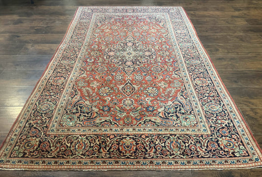 Persian Kashan Rug 4x7 Vintage Red Floral Medallion Handwoven Wool