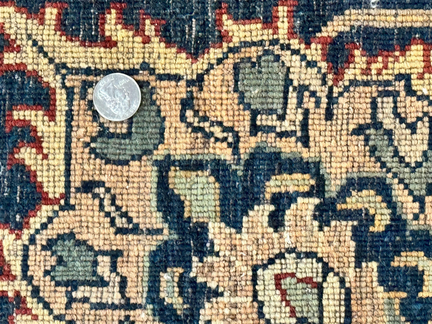 Indo Persian Rug 10x14 Vintage Handmade Wool Carpet Dark Red Navy Blue Beige