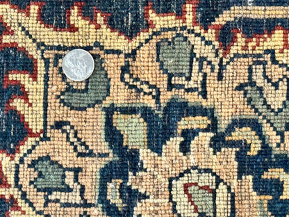 Indo Persian Rug 10x14 Vintage Handmade Wool Carpet Dark Red Navy Blue Beige