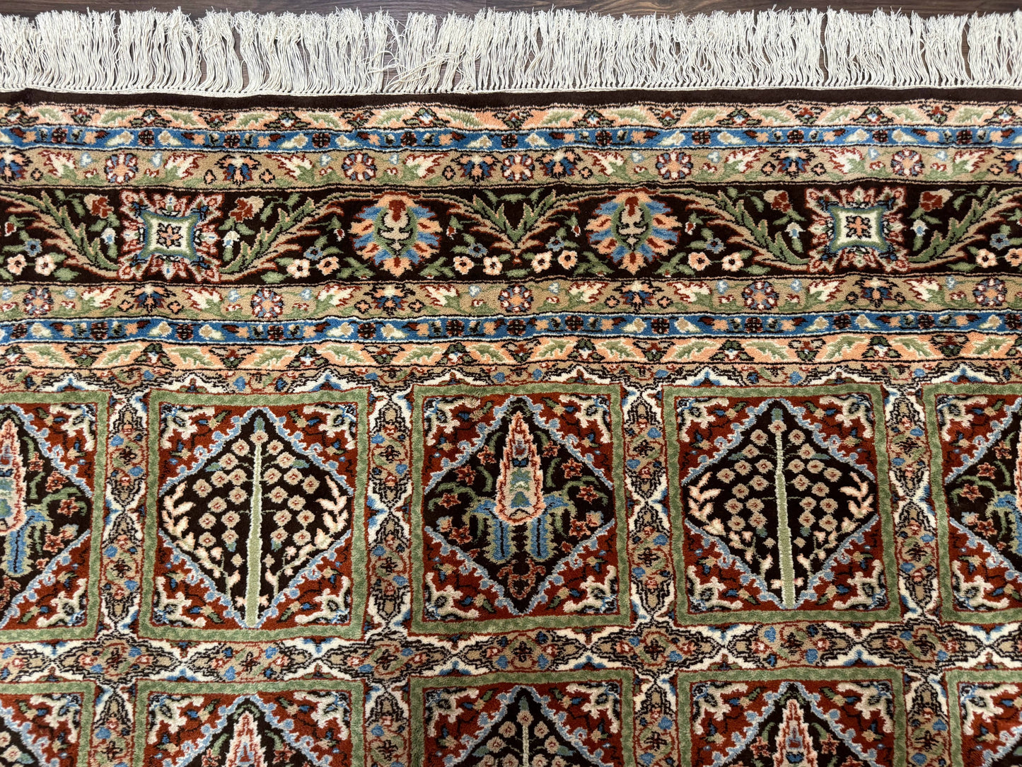 Sino Persian Wool Rug 8x10 Hand Knotted Panel Design Cedar Trees Brown Multicolor