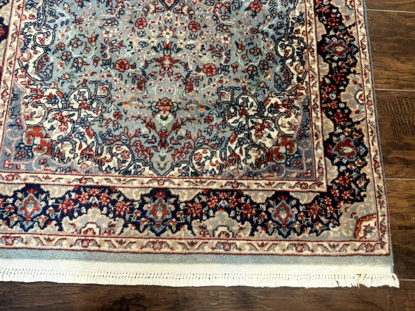 Indo Persian Kerman Rug 3x5 Light Blue Floral Medallion Handwoven Wool