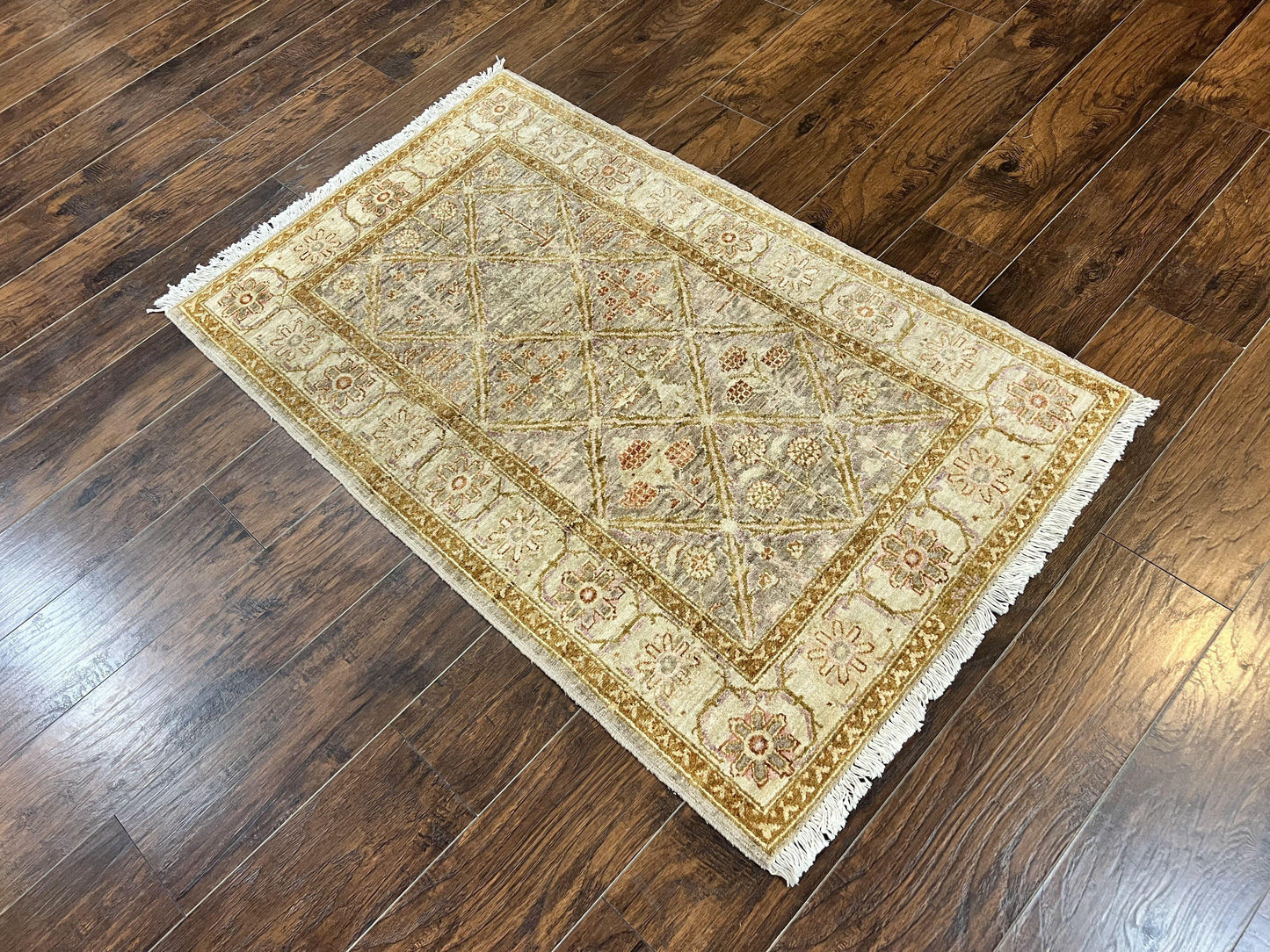 Pakistani Peshawar Rug 3x5, Safavieh Wool Handmade Hand Knotted Vintage Rug, Panel Design 3 x 5 Oriental Carpet