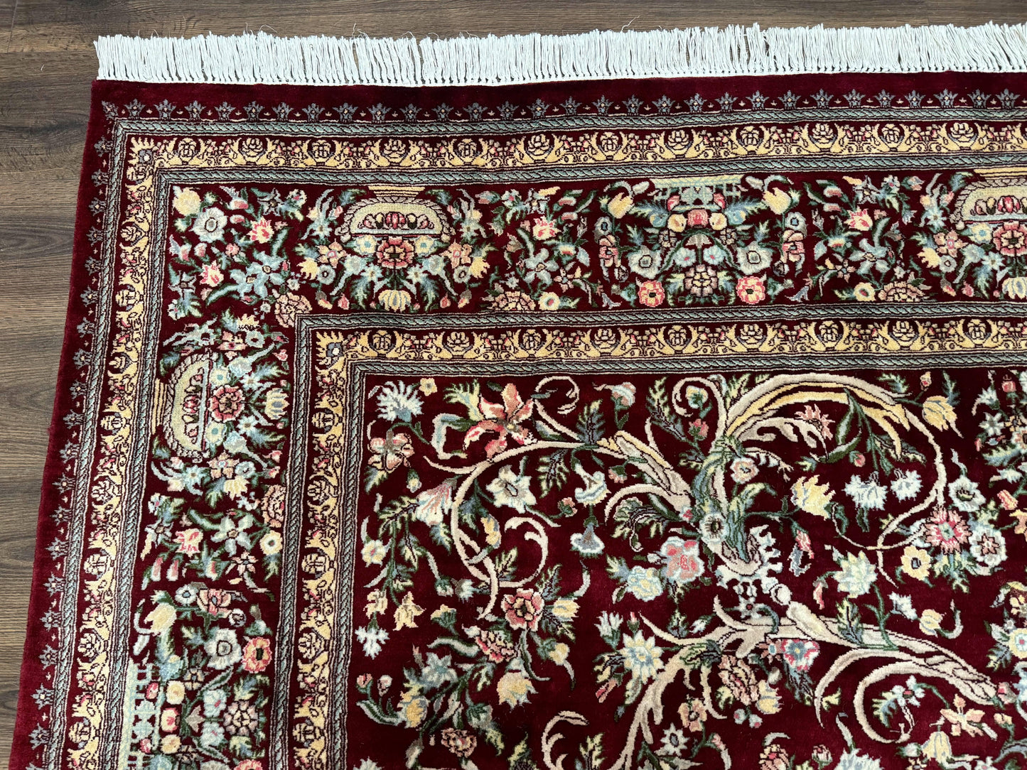 Burgundy Persian Rug 8x10, Pak Persian Floral Carpet, Very Fine 300 KPSI