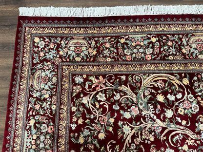 Burgundy Persian Rug 8x10, Pak Persian Floral Carpet, Very Fine 300 KPSI