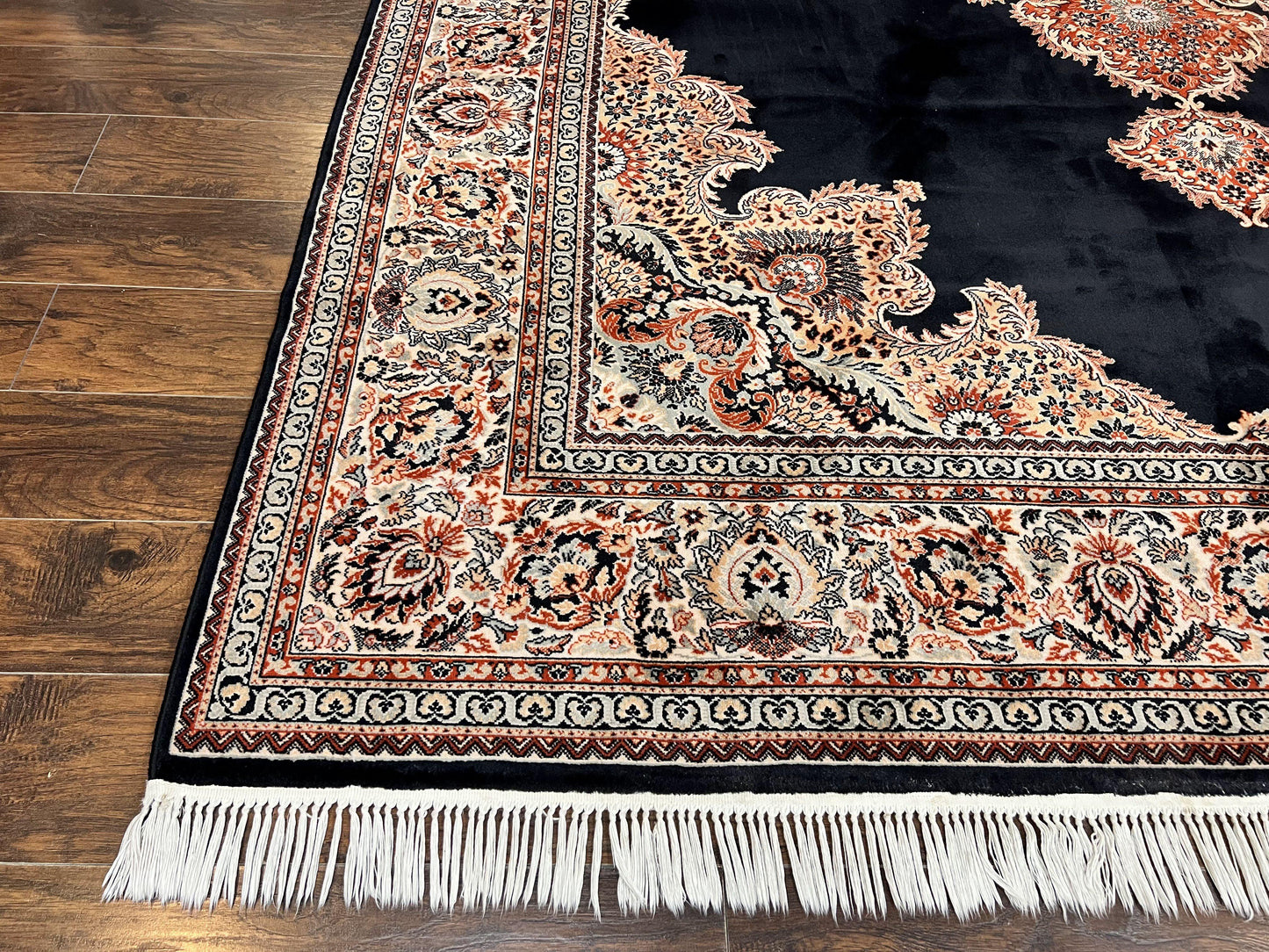Karastan Rug 10x13, Karastan Ebony Kirman Rug, Room SIzed Wool Pile Vintage Karastan Carpet, Belgium Power Loomed Rug, Black Semi Open Field
