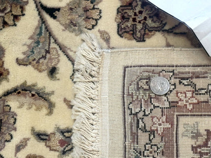 Sino Persian Rug 6x9 Floral Medallion Ivory And Taupe Wool Silk Highlights